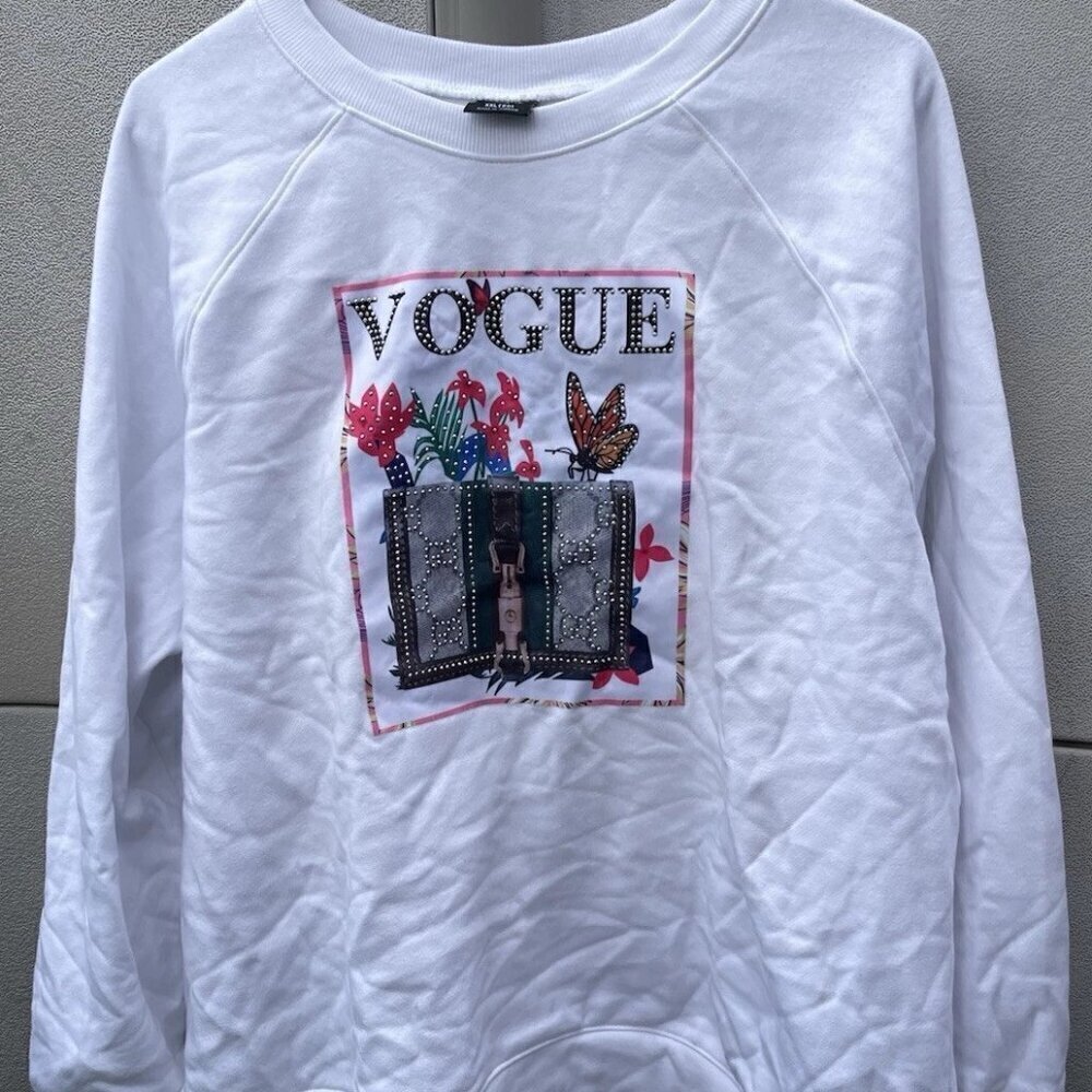 Vintage Athletic Works Sweatshirt Women’s White Designer Stones Vogue Sz 2XL